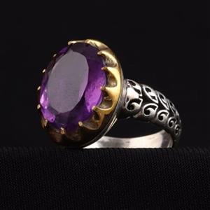 انگشتر آمیتیست رکاب تاج  برنجی خوشرنگ اصل ( انگشتر نقره مردانه )