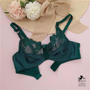 سوتین ترکیبی پرلون ارگانزا شارمین رنگ سبز درباری کیفیت بی نظیر 