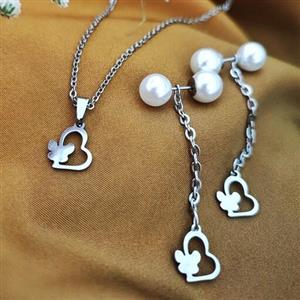 نیم ست گردنبند و گوشواره استیل رنگ ثابت قابل شستشو مدل ماه ستاره