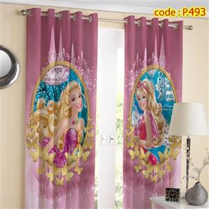 پرده اتاق خواب دخترانه دو قواره طرح کارتون باربی کد P493
