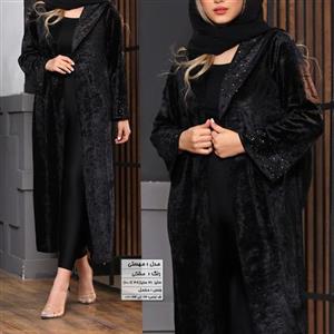 مانتو عیدانه مخمل مشکی با خرج کار نگین براق سایز بزرگ تا 60 با 
