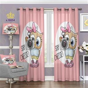 پرده اتاق خواب کودک دو قواره پانچ آماده طرح جغد عکاس کد S10254