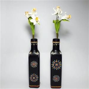 گلدان مربعی مشکی طرح نقطه کوبی ست دو عددی