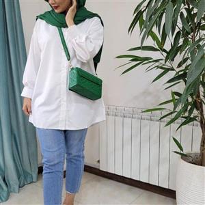 شومیز سفید سوپر سافت لطیف یقه دار جلو دکمه قد 78