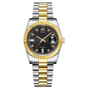 ساعت مچی عقربه ای مردانه اوبلاک مدل 72691رنگ استیل طلایی صفحه مشکی