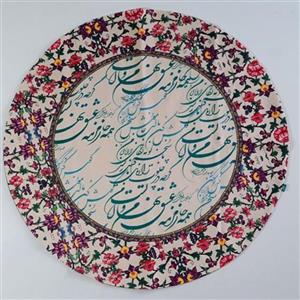رومیزی مخمل گرد قطر 100 طرح نغمه خوان با خط سبز  آرت مان
