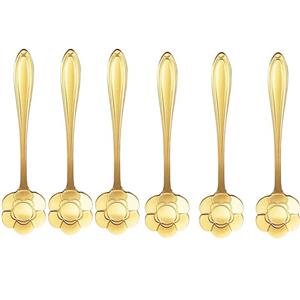 قاشق چای خوری طرح گل آفتابگردان چایخوری  قهوه دمیتاسه دسر  میلک شیک  طلایی