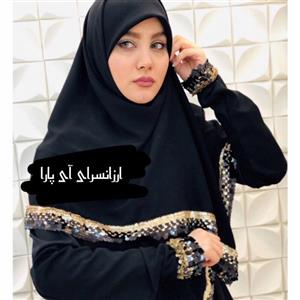 ست روسری و ساق دست دور پولک حریر کرپ مشکی