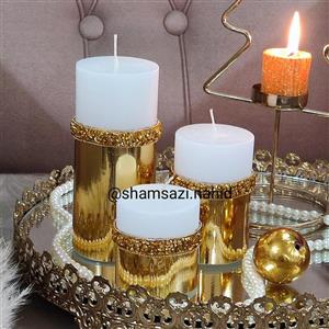 شمع استوانه ای  تزئینی نوارسنگی سه سایز 15و10و6 در قطر 6