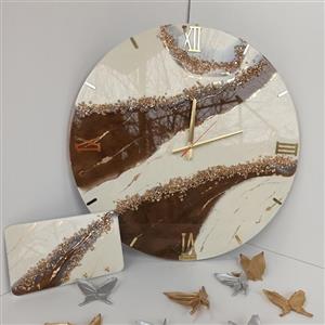 ساعت دیواری رزینی قطر 60 رنگ قهوه‌ای کار شده با کریستال