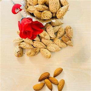 بادام کاغذی تازه وخوشمزه آذربایجان که بافشار دادن دوبادام به هم به راحتی می شکند در بسته بندی 500گرمی