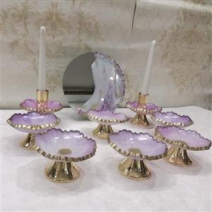 هفت سین رزینی با آینه ساده و کار شده با کریستال و آینه قطر 30سانت