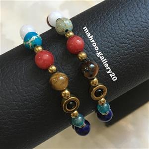 دستبند هفت چاکرا سنگ با بند بافت کشویی بسیار زیبا