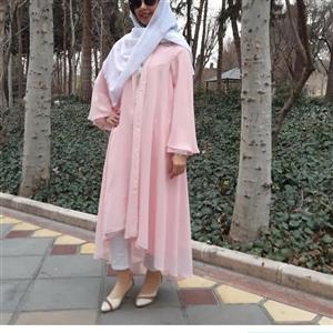 مانتو عید ،حریر دولایه ،صورتی روشن ، سایز 38 تا 44