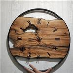 ساعت چوبی با فریم فلزی  با چوب طبیعی زیتون ( چوب و فلز )