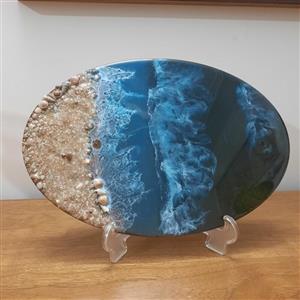 سینی سرو رزینی . هنر دست. طرح اقیانوس . قابل اسففاده برای تنقلات و پذیرایی.پس کرایه