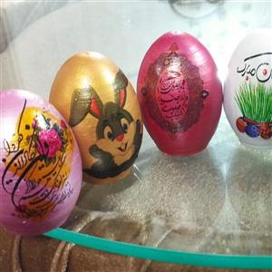 تخم مرغ رنگی سفالی نوروزی (بسته 2 عددی) رنگ طلایی و نقره ای