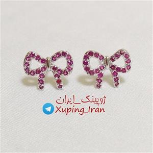 گوشواره ژوپینگ سفید طرح پاپیون صورتی نگین دار Xuping