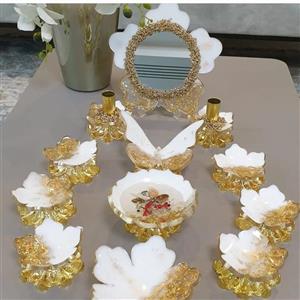 هفت سین رزینی ست کامل کارشده با رزین ورق طلا و کریستال