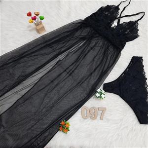 لباس خواب تور و دانتل بلند Delwin کد 097 در دو رنگ قرمز و مشکی