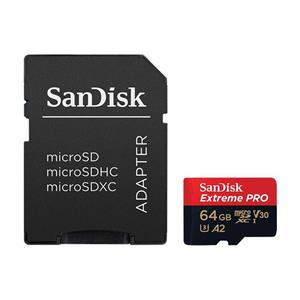 کارت حافظه microSDXC سن دیسک مدل Extreme PRO A2 کلاس ۱۰ استاندارد UHS-I سرعت ۲۰۰MBps ظرفیت ۶۴ گیگابایت به همراه آداپتور SD