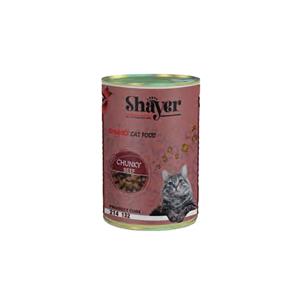 کنسرو غذای گربه با طعم گوشت شایر Shayer Chunky Beef وزن 400 گرم