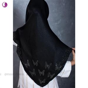 روسری مشکی خاص طرح پروانه جنس حریر مخمل شیک و زیبا