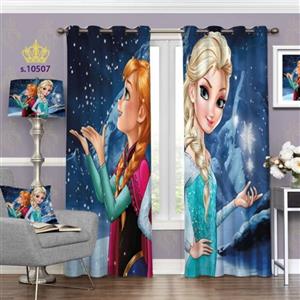 پرده اتاق خواب کودک دو قواره پانچ آماده طرح آنا و السا کد S10507