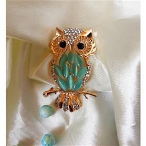 گل سینه جغد، رنگ فیروزه ای ، وارداتی ، رنگ ثابت () سنجاق سینه جغد، بوف . ساناشاپ.