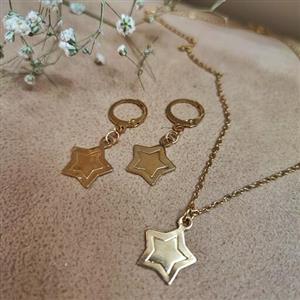 نیم ست گردنبند گوشواره ستاره استیل رنگ ثابت هدیه قیمت مناسب برای ولنتاین
