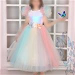 لباس عروس پرنسسی فنر دار- سارا فن مجلسی و عروسی بچگانه رنگین کمانی مناسب 3 ساله تا 14 ساله