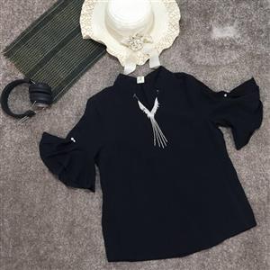 شومیز  زنانه تک  رنگ مشکی فری سایز سایز 36 38 40