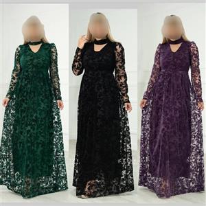 لباس ماکسی مجلسی پوشیده  تورخالدار سایزبزرگ 36 تا 58 بیگ سایز پرستو