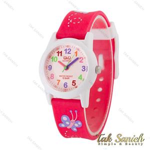 ساعت کیو اند کیو بچگانه دخترانه قرمز طرح پروانه QQ-4445-K