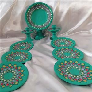 هفت سین سفالی نقطه کوبی سبز