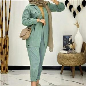 ست مانتو شلوار زنانه میکرو کوتاه بیرونی و مجلسی فری سایز تا 46