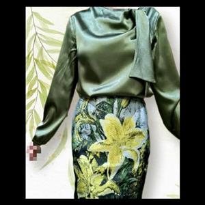 شومیز  زنانه ساتن ال ایکس یقه کراوات سرخود کج (سایز 36 تا 42) رُشیک