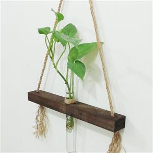 شلف چوبی با آویز کنفی همراه ظرف شیشه ای قابلیت رشد گیاه زنده طرح ژینوس 