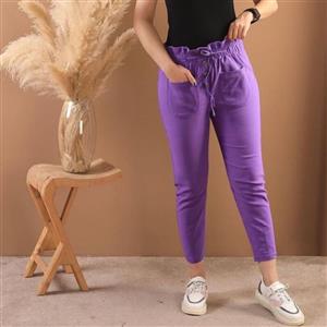 شلوار مام فیت کتان کش پنبه با رنگبندی و 