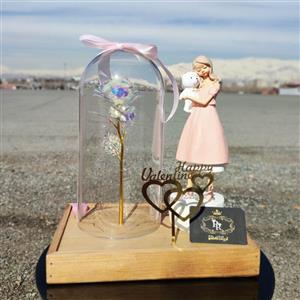 پک هدیه ولنتاین کادویی مجسمه تندیسی گل گلکسی با مجسمه دختر 