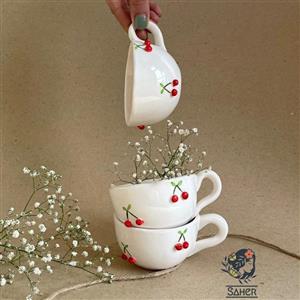 فنجان سرامیکی دستساز آلبالویی سایز قهوه خوری
