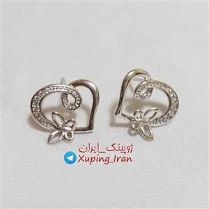 گوشواره ژوپینگ قلب پروانه نگین دار سفید Xuping طرح قلبی رنگ نقره ای