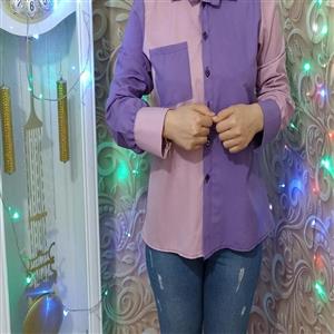 شومیز مزونی دو رنگ مدل پیراهن مردانه جیب دار یقه مردانه مچ دار