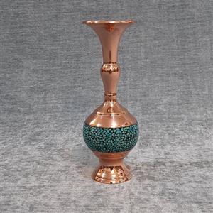 گلدان مسی فیروزه کوبی شده مدل گیلاسی ارتفاع 16 سانتیمتر برند پرنسا 