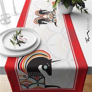 رانر طرح اسب تک شاخ - سایز 40 در 140 سانتیمتر - جنس دو رو مخمل پورش - کیفیت عالی