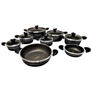 سرویس قابلمه و ماهیتابه 14 پارچه زنبوری گرانیتی نچسب طرح چدن اسبیکو esbico