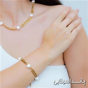 ست دستبند و گردنبند کارتیر مروارید زنانه و دخترانه استیل رنگ ثابت