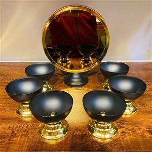 هفت سین مشکی طلایی فلزی پایه دار آبکاری فورتیک طلا  و رنگ استاتیک مشکی