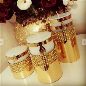 شمع استوانه ای تزئینی نگینی برگدار درسایز  15و11و7درقطر 6