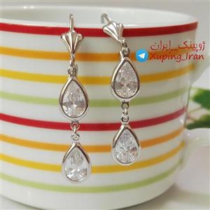 گوشواره آویز ژوپینگ نگین دار اشکی سفید Xuping نقره ای